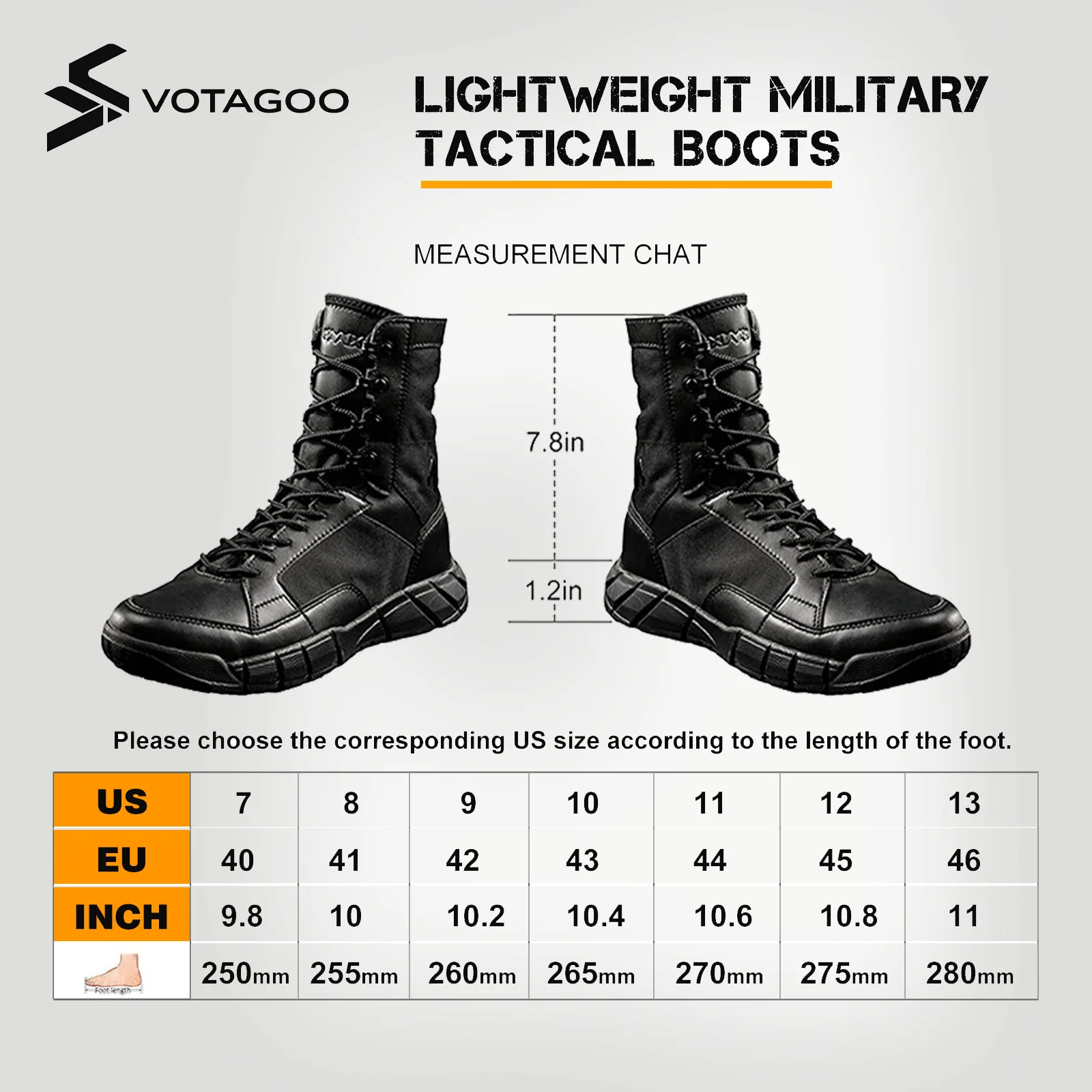 VOTAGOO® Men's 8 inch Tactical Boots - Image 15