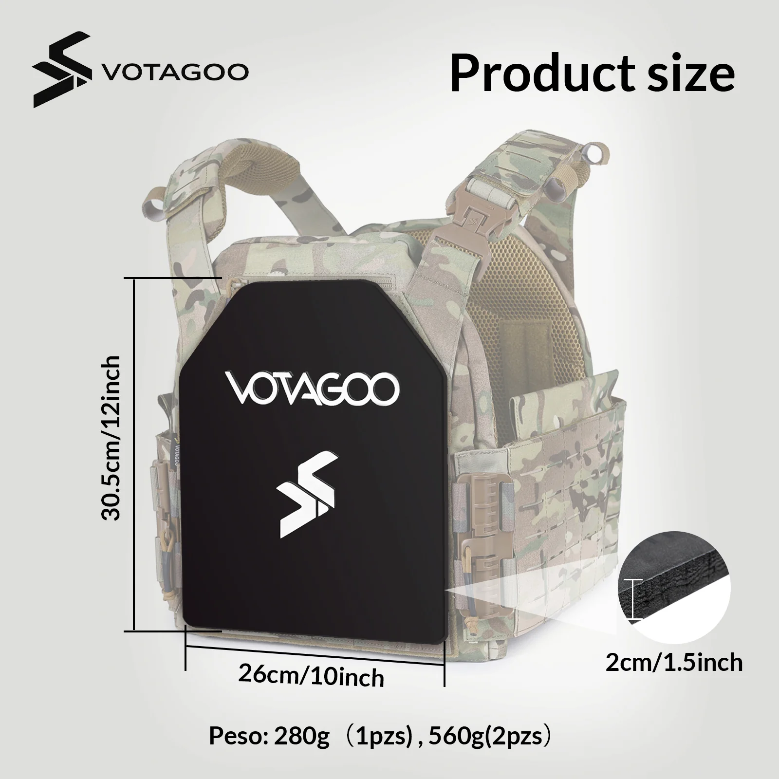 VOTAGOO® Tactical Vest Plug-in Plate 30x24cm (2 Pcs) - Image 4