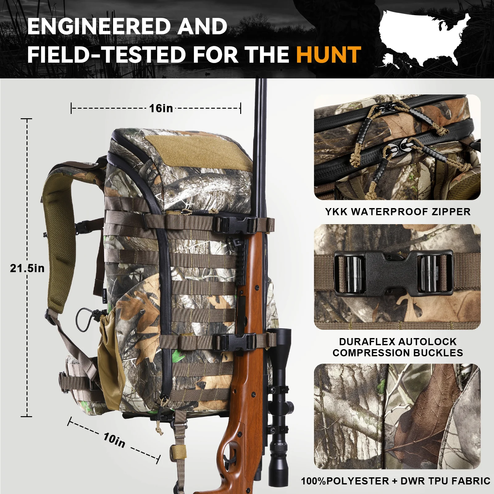 VOTAGOO® Hunting Backpack with Rifle/Bow Carry System - Image 11