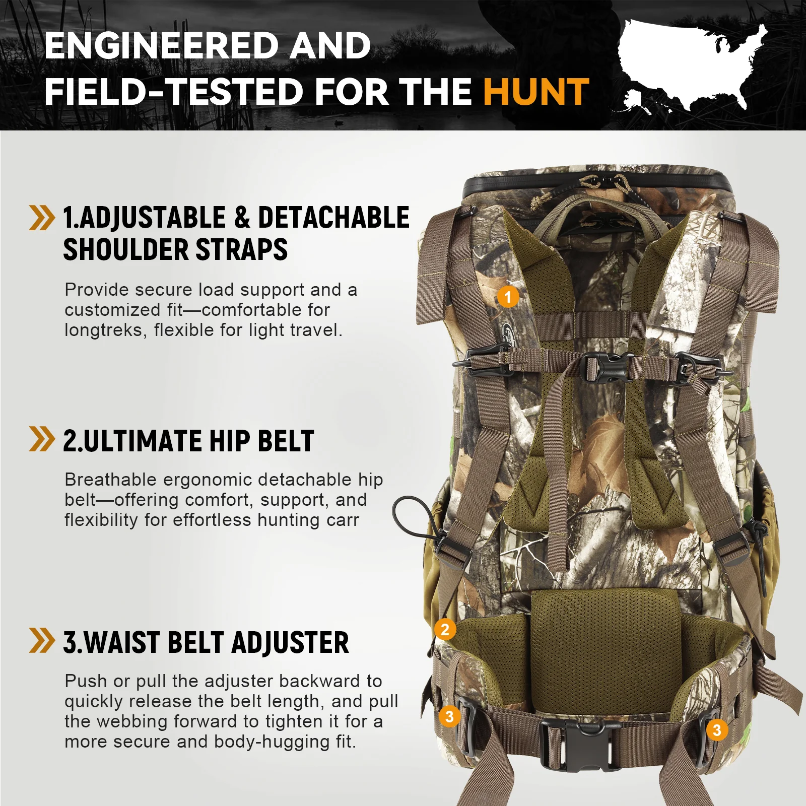 VOTAGOO® Hunting Backpack with Rifle/Bow Carry System - Image 12