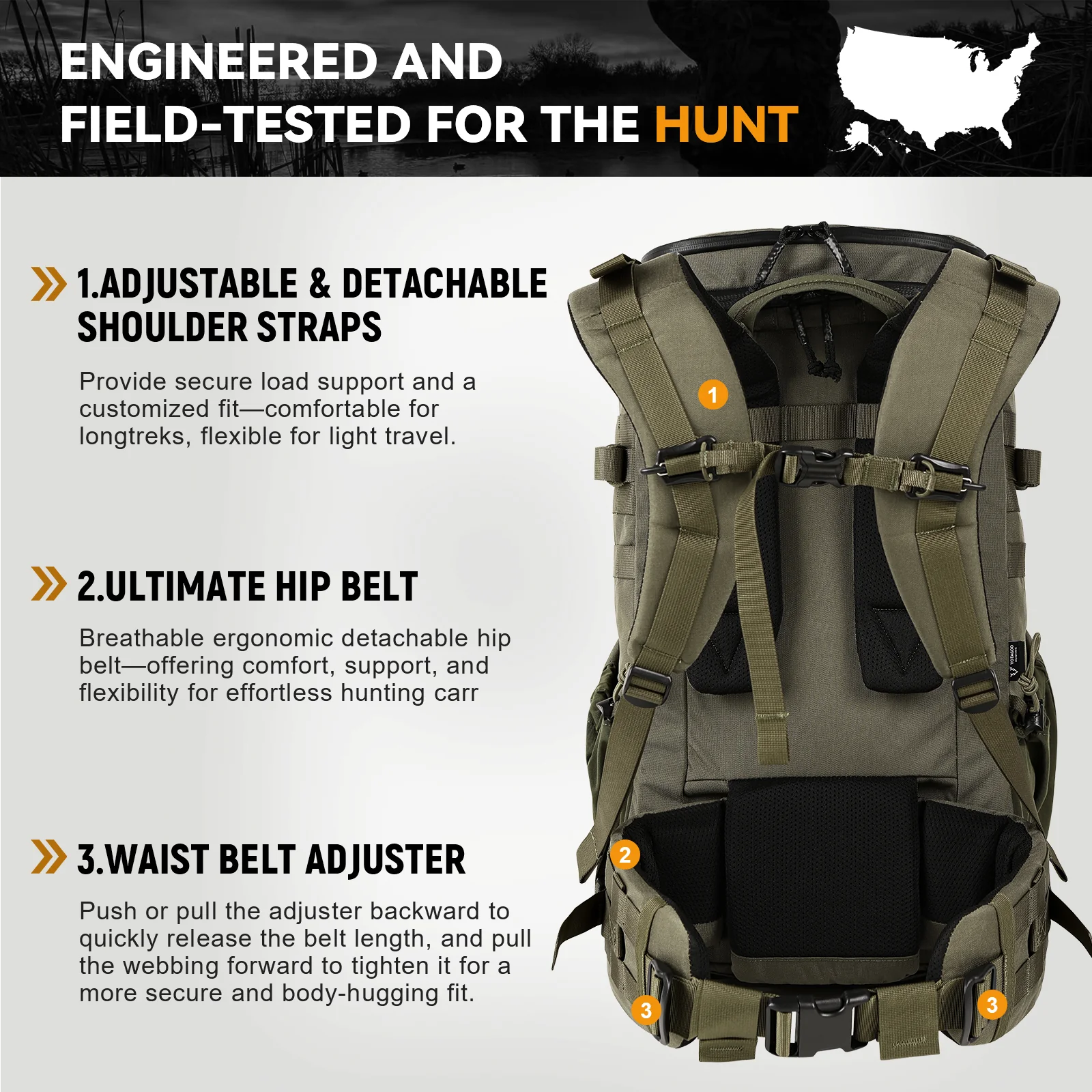 VOTAGOO® Hunting Backpack with Rifle/Bow Carry System - Image 3