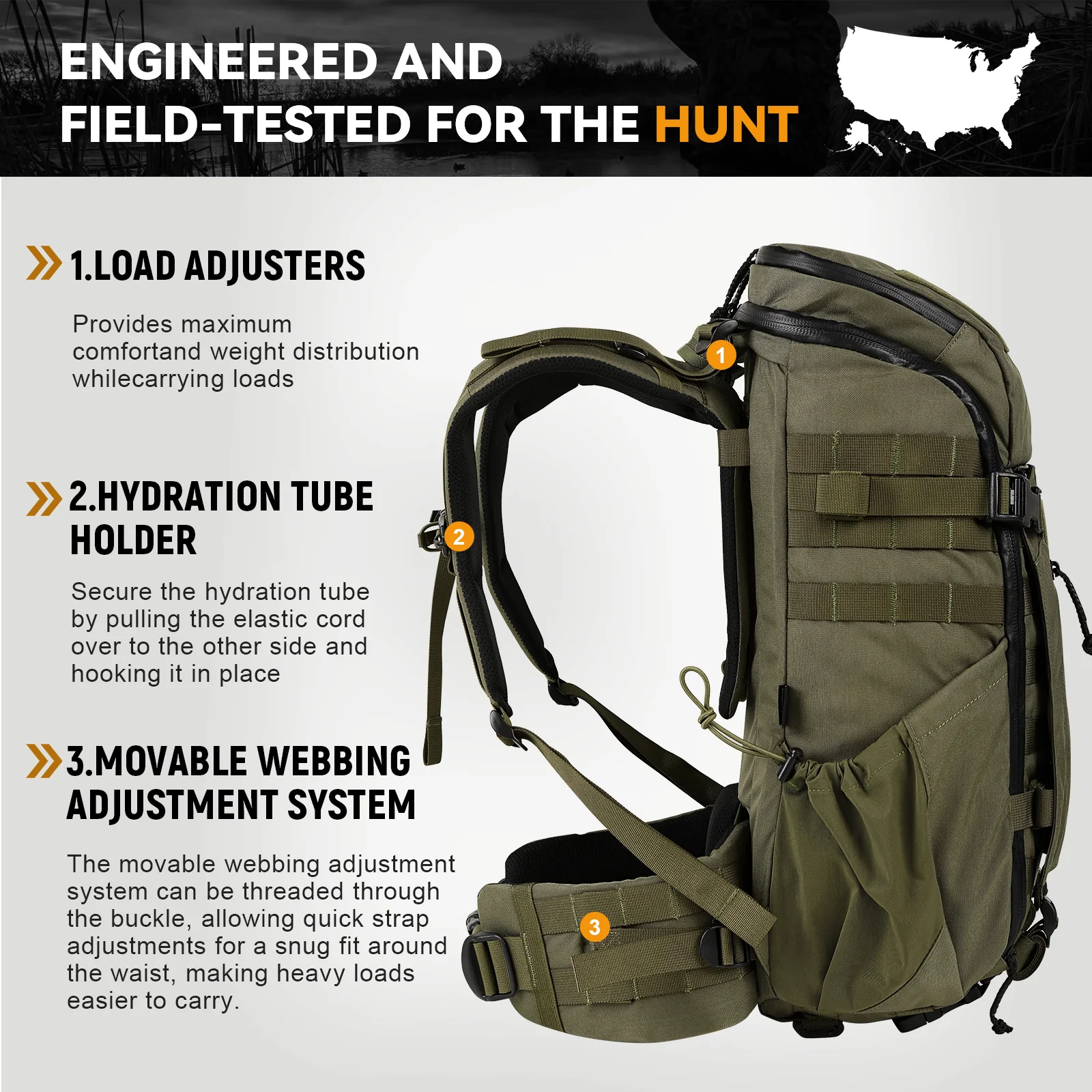 VOTAGOO® Hunting Backpack with Rifle/Bow Carry System - Image 4