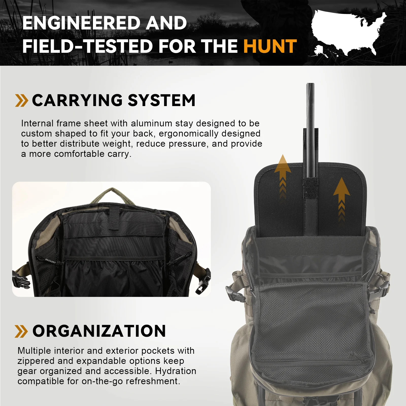 VOTAGOO® Hunting Backpack with Rifle/Bow Carry System - Image 5
